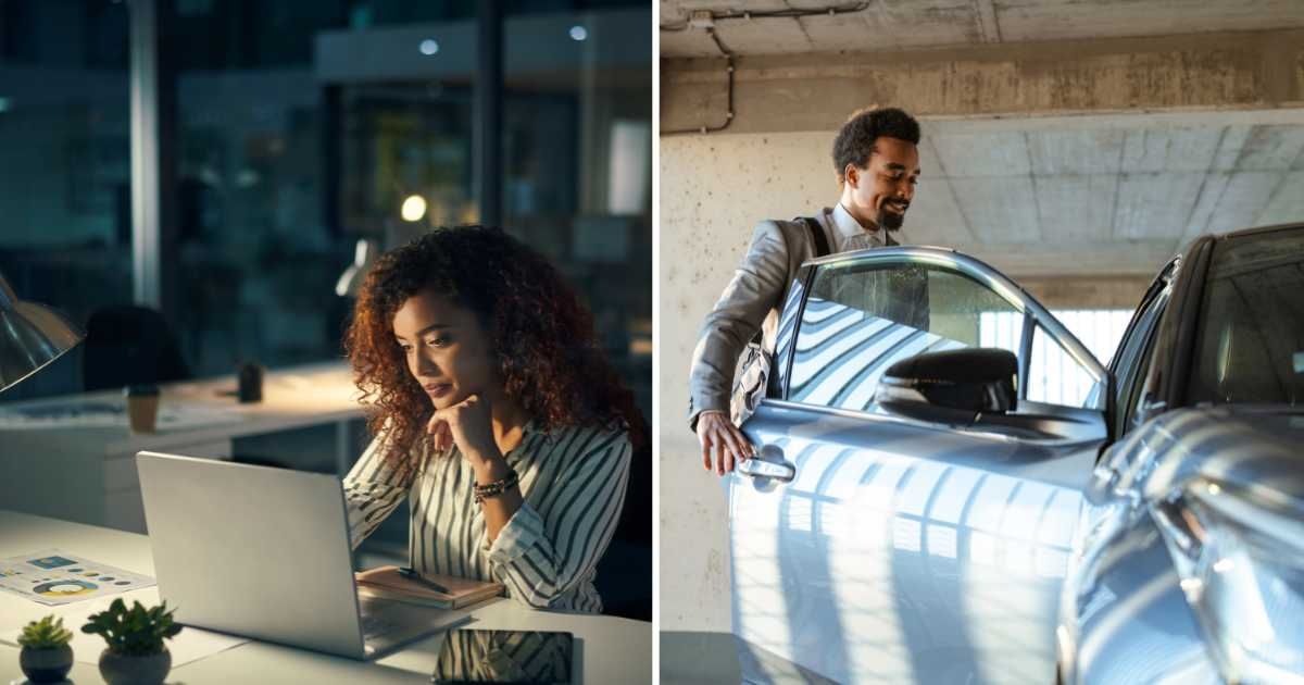 (L) A woman working late in office. (R) A man opening car door. (Representative Cover Image Source: Getty Images | (L) pixdeluxe, (R) blackCAT)