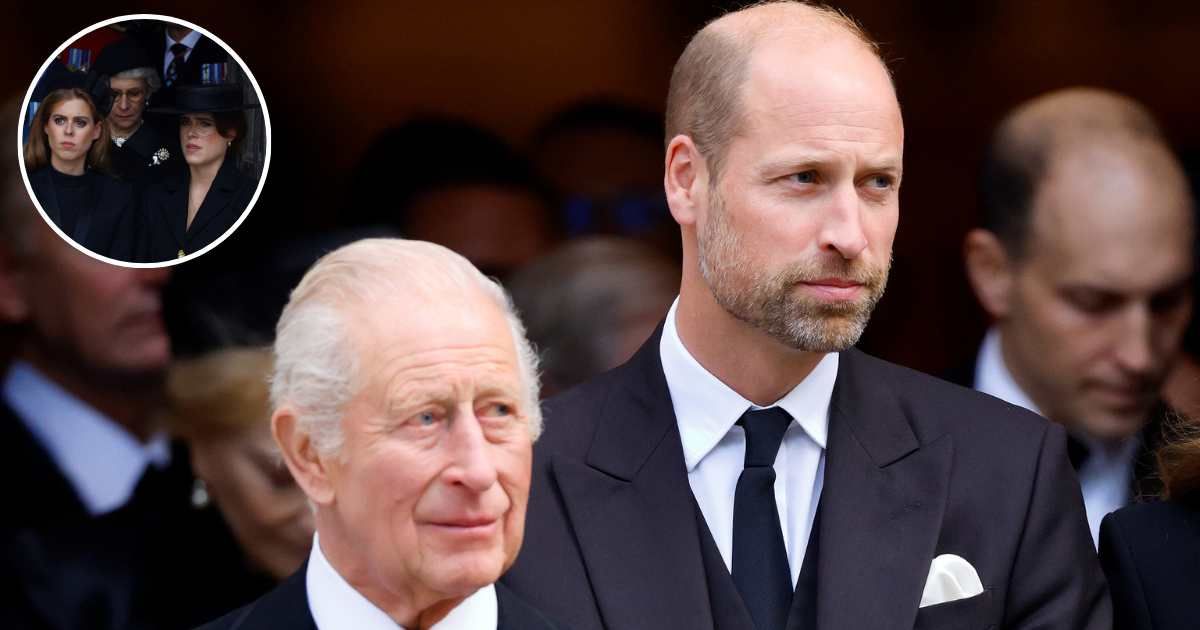 King Charles and Prince William attend the Duchess of Kent's Requiem Mass service; (inset) Princesses Beatrice and Eugenie after the State Funeral of Queen Elizabeth. Cover Image Source: Getty Images | Max Mumby; (inset) Hannah McKay