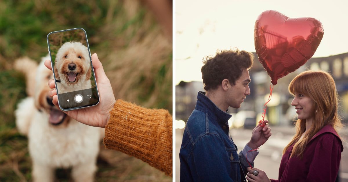 (L) Young woman photographer her dog with smartphone, (R) Couple walking with heart-shaped balloon. (Representative Cover Image Source: Getty Images | (L) Connect Images/Spark Photographic, (R) Oscar Wong)