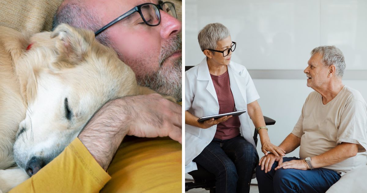 (L) Mid adult man and dog sleeping together, (R) Nurse visiting an elderly male patient. (Representative Cover Image Source: Getty Images | (L) Federico Moreno, (R) Chong Kee Siong)