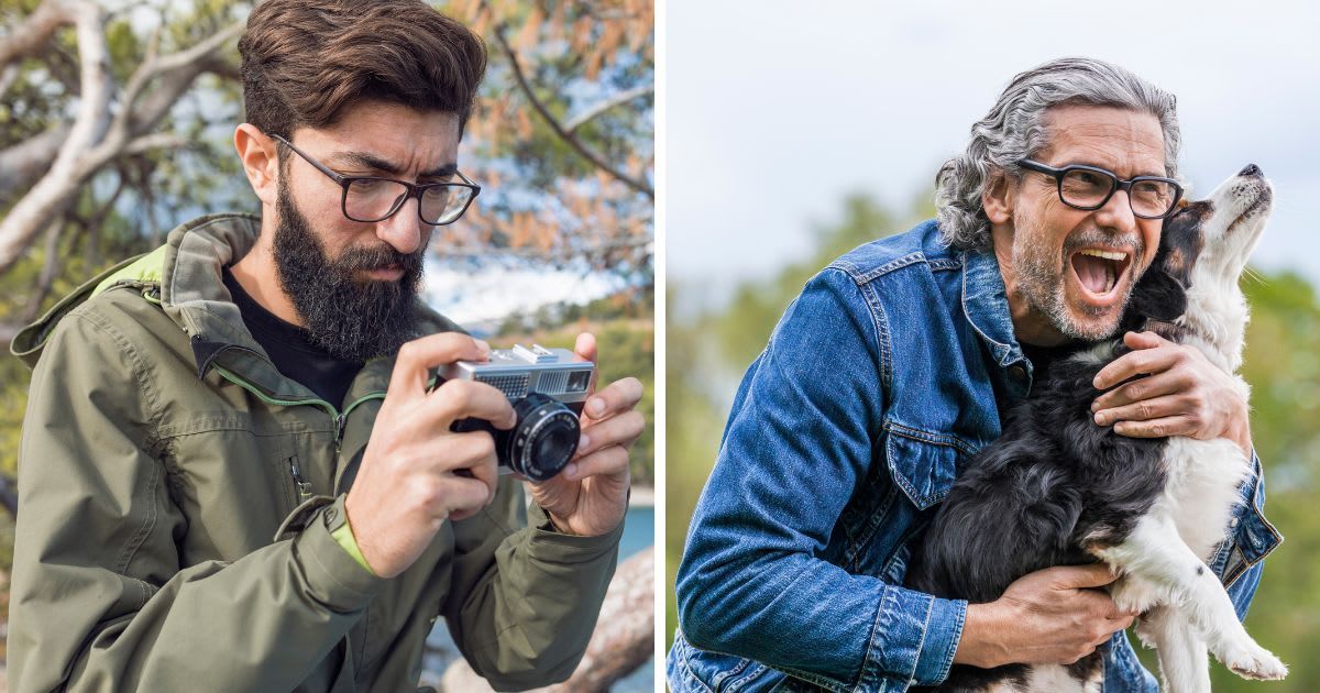 (L) Young Man Looking At Analog Camera, (R) A happy senior man cuddling his dog. (Representative Cover Image Source: Getty Images | (L) mahiruysal, (R)Westend61)