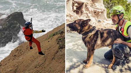 Coastguards rushed to save a pup after it fell 100 feet down the cliff– but 3 hours of rescue ended in a discovery that stunned everyone