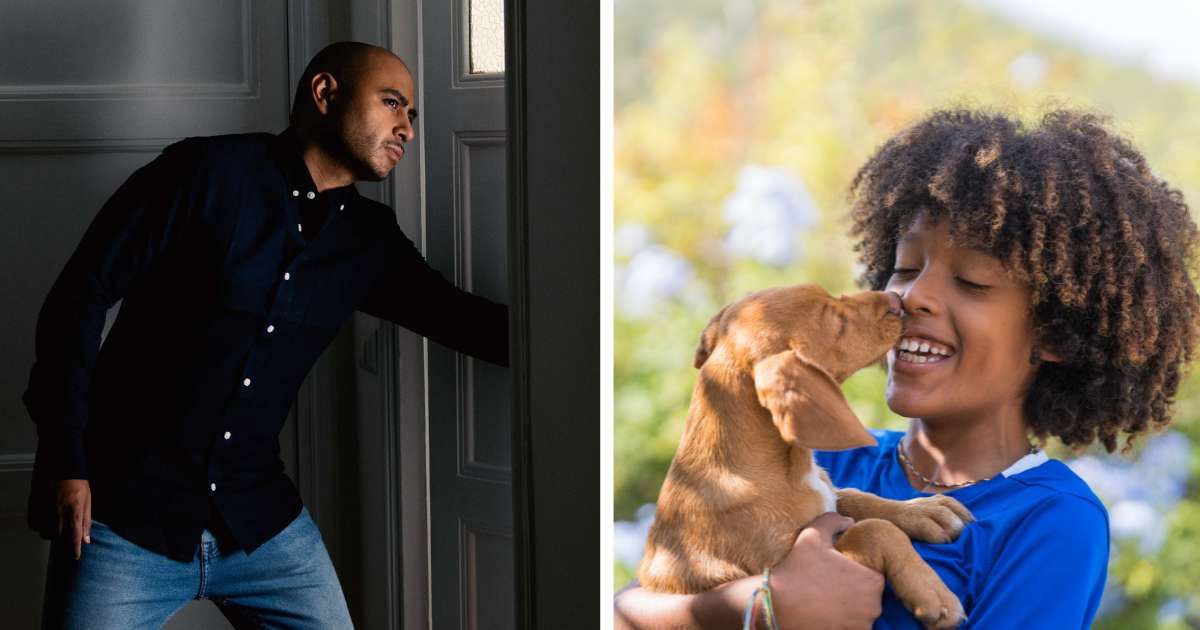 (L) A man checking front door. (R) A boy hugging his dog. (Representative Cover Image Source: Getty Images | (L) Jimmy lippi pinna, (R) Daniel llao calvet)