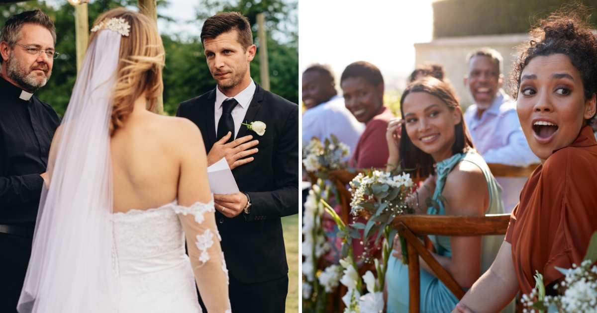 (L) Groom reading vows. (R) Surprised guests at wedding. (Representative Cover Image Source: Getty Images | (L) jacoblund, (R) Klaus Vedfelt)