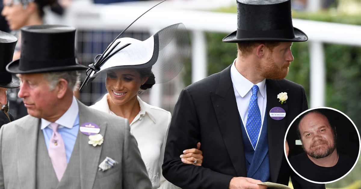 King Charles, Meghan, Duchess of Sussex, and Prince Harry, Duke of Sussex, attend the first day of Royal Ascot; (Inset) Thomas Markle looks at the camera. Cover Image Source: Getty Images | Anwar Hussein; (Inset) Netflix | Harry & Meghan