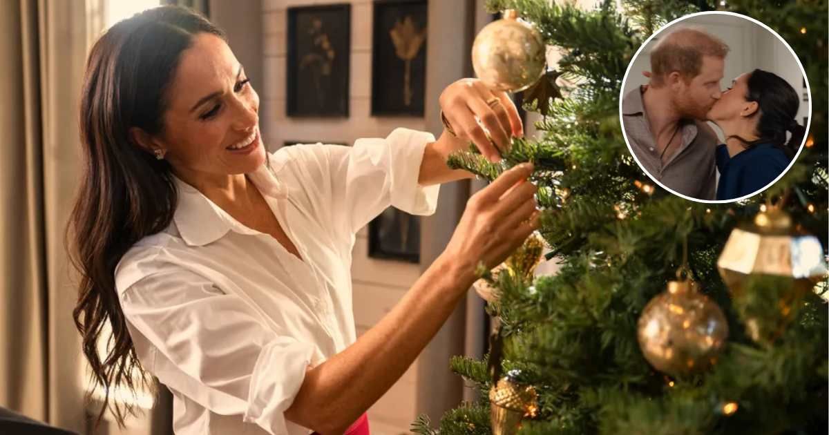 Meghan Markle in the new trailer of 'With Love, Meghan: Holiday Celebration'; (Inset) Meghan Markle and Prince Harry kissing. (Cover Image Source: Netflix)