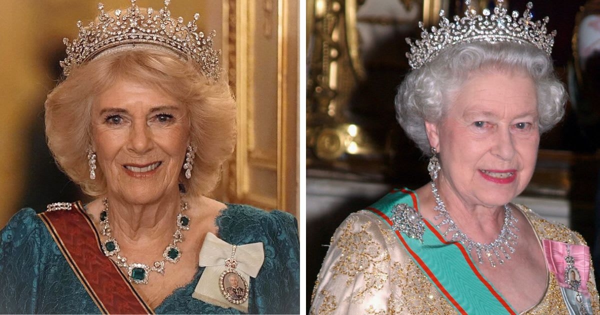 (L) Queen Camilla at the state banquet for the German President; (R) Queen Elizabeth attends a state banquet for the Italian Presidential state visit. Cover Image Source: Getty Images | (L) Aaron Chown - Pool; (R) ROTA Tim Graham Picture Library