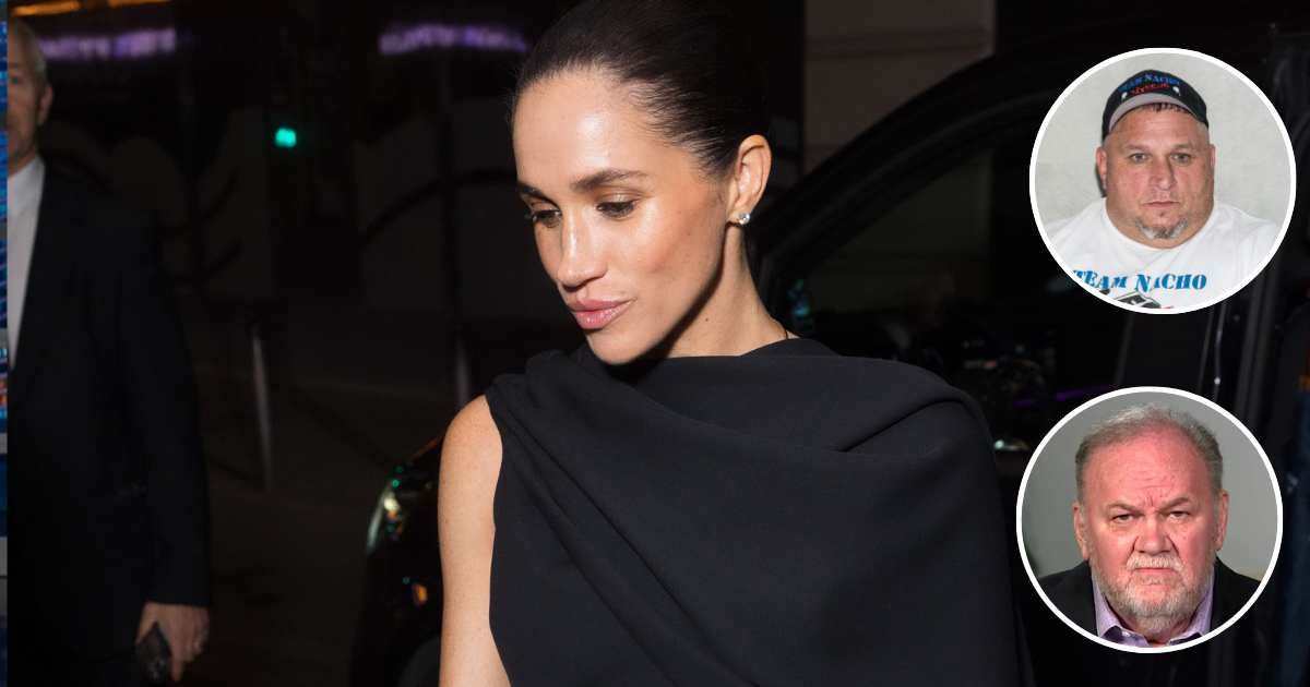 Meghan Markle attends the Balenciaga show; (Inset T) Thomas Markle Jr at the Nacho Press Conference; (Inset B) Thomas Markle looks into the camera. Cover Image Source: Getty Images | Arnold Jerocki; (Inset T) Gilbert Carrasquillo; (Inset B) ITV