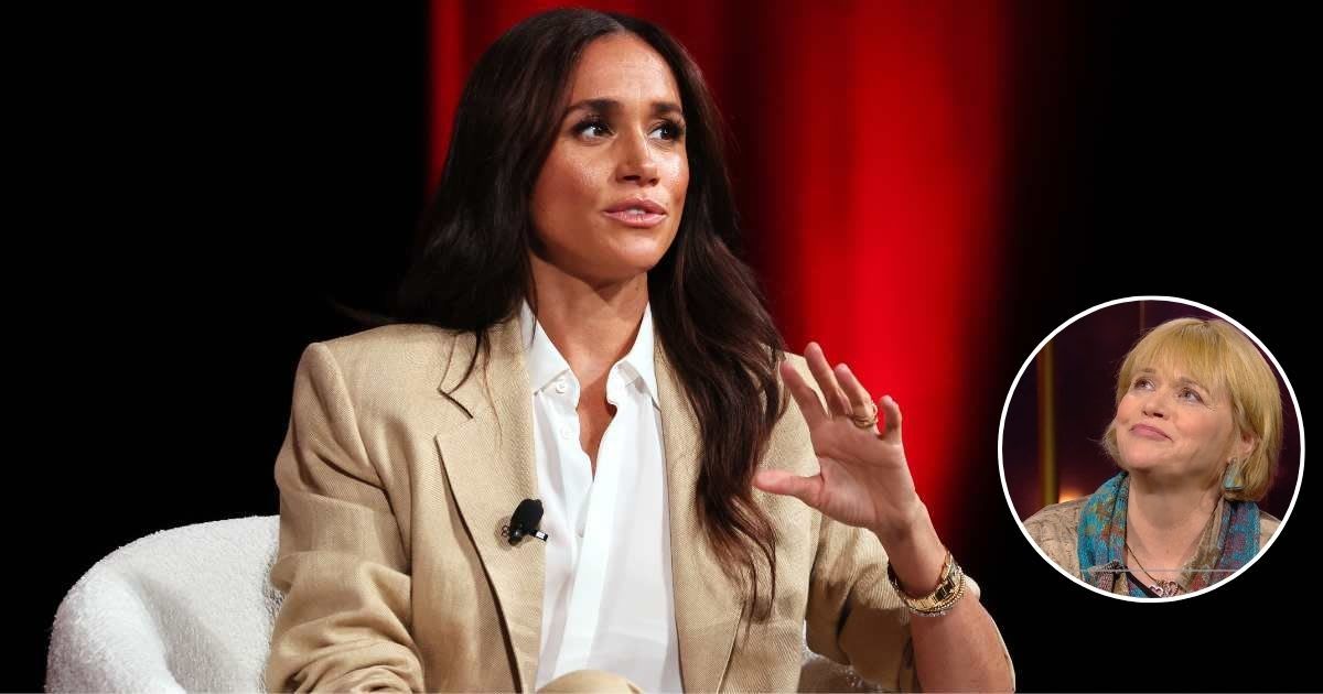 Meghan, Duchess of Sussex, speaks onstage during the 2025 TIME100 Summit; (Inset) Samantha Markle in an interview with  'The Ray D'Arcy Show.' Cover Image Source: Getty Images| Jemal Countess; (Inset) YouTube | The Ray D'Arcy Show