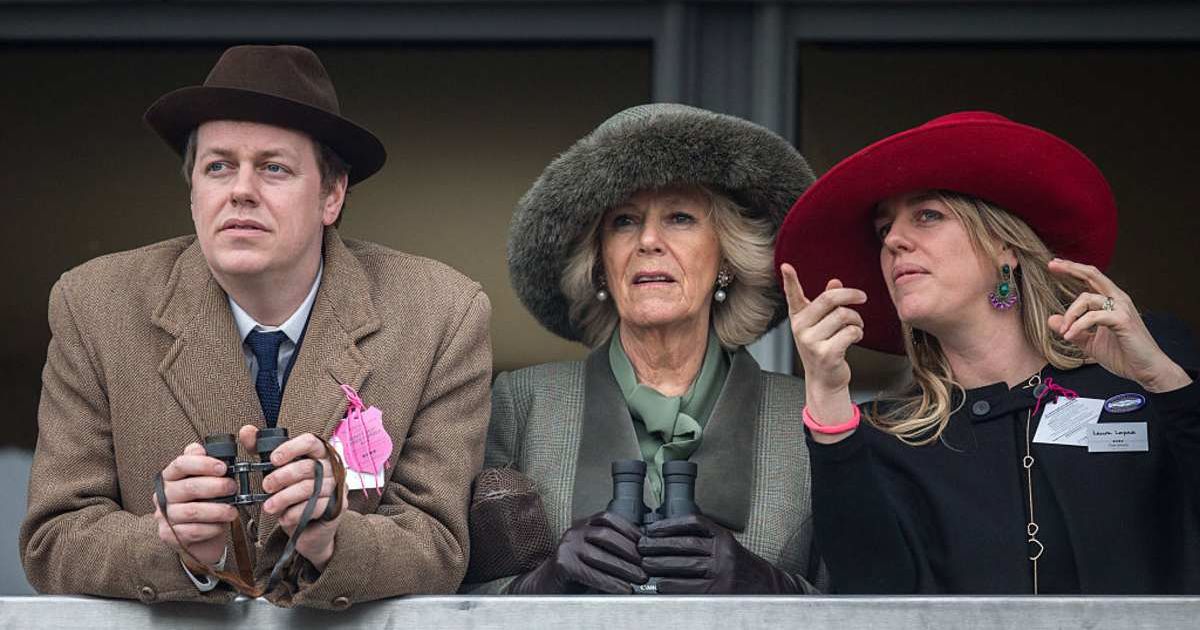 Tom Parker Bowles and Laura Lopes watch a race with their mother, Queen Camilla, from the temporary Royal Box. (Cover Image Source: Getty Images| Matt Cardy - WPA Pool)