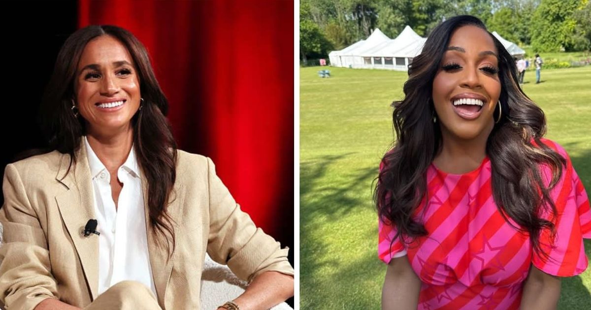 (L) Meghan Markle speaks onstage during the 2025 TIME100 Summit; (R) Alison Hammond poses for her makeup artist. (Cover Image Source: (L) Getty Images| Jemal Countess for TIME| (R) Instagram| @ makeupbymikey)