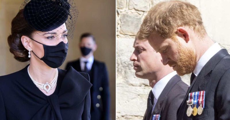 Princess Kate Caught on Camera Playing ‘Sheepdog’ Between Harry & William at Prince Philip’s Funeral