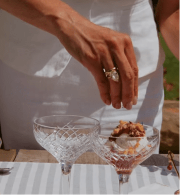 Meghan Markle sporting a shiny pear-shaped ring in her brand As Ever's latest promotional video