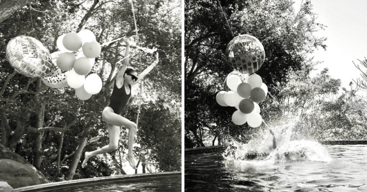 Meghan Markle jumping into the pool for her low-key birthday celebrations. (Image Source: Instagram | @Meghan)