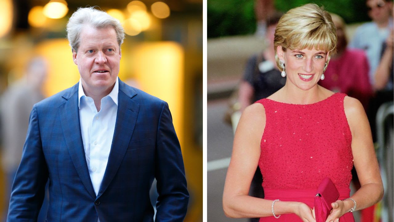 (R) Charles Spencer attends the ICAP charity day, (R) Princess Diana attends a fund raising gala dinner for the American Red Cross (Image Source: Getty Images I (L) Max Mumby/Indigo, (R) Tim Graham Photo Library)