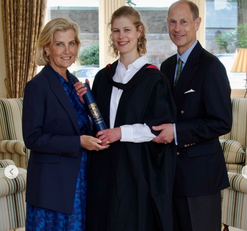 (L) Duchess Sophie, Lady Louise, and Prince Edward; (R) Lady Louise Windsor. Image Source: Instagram | @theroyalfamily